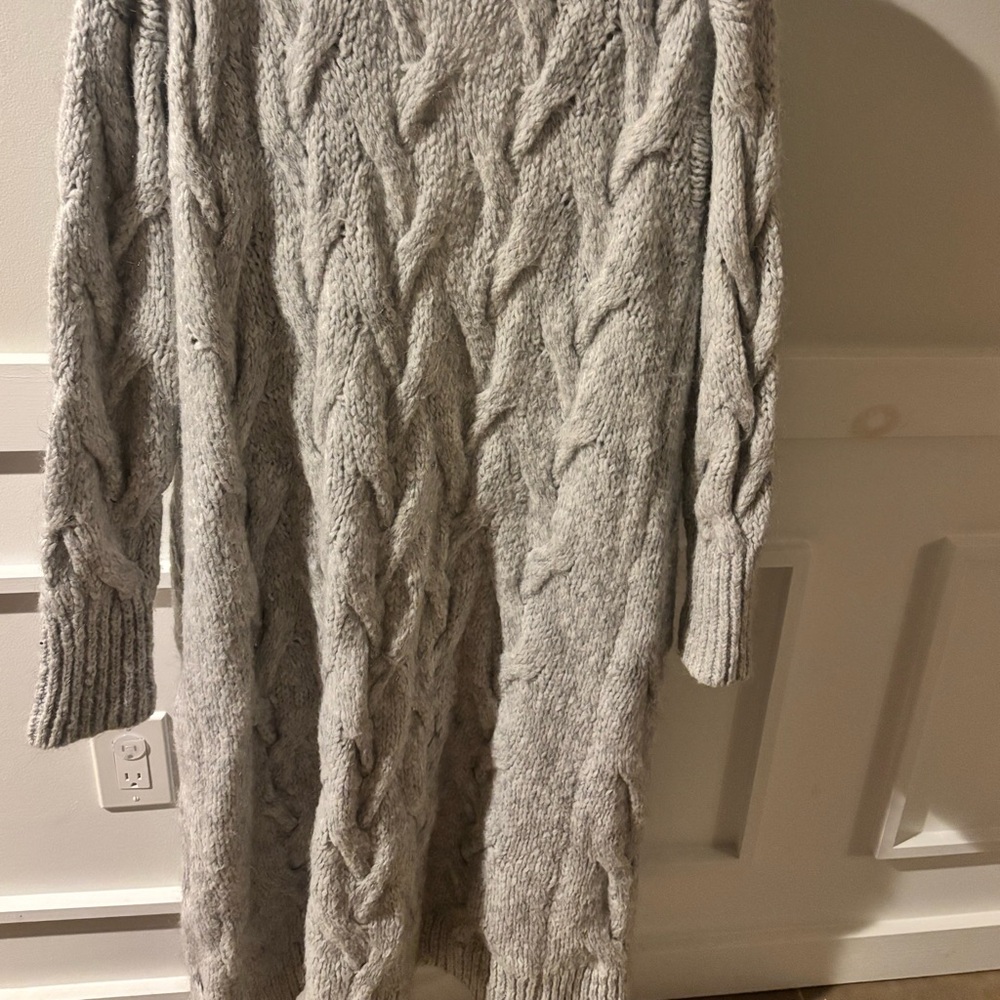 Zara Light Gray Open-Front Cable Knit Cardigan with Pockets size S - Picture 2 of 8